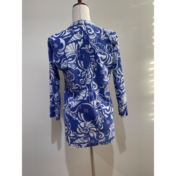 Lilly Pulitzer Sarasota Beaded Tunic Womens S Blue Shell Print - Picture 2 of 9